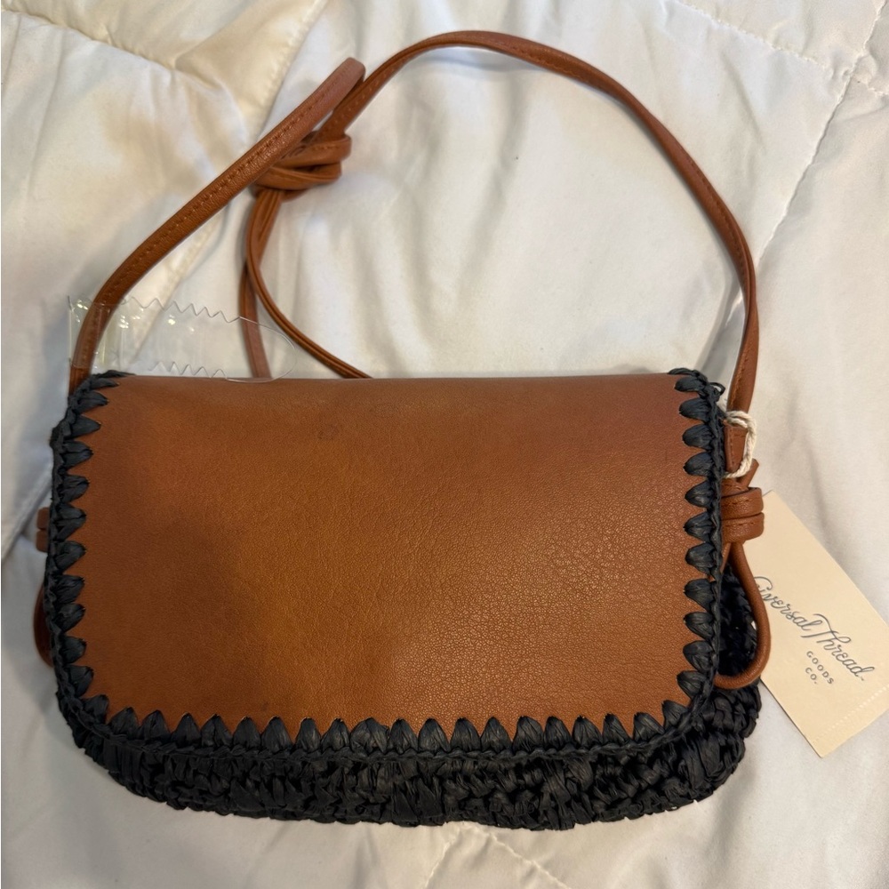 Universal Thread Brown and Black Crossbody Bag with Woven Trim